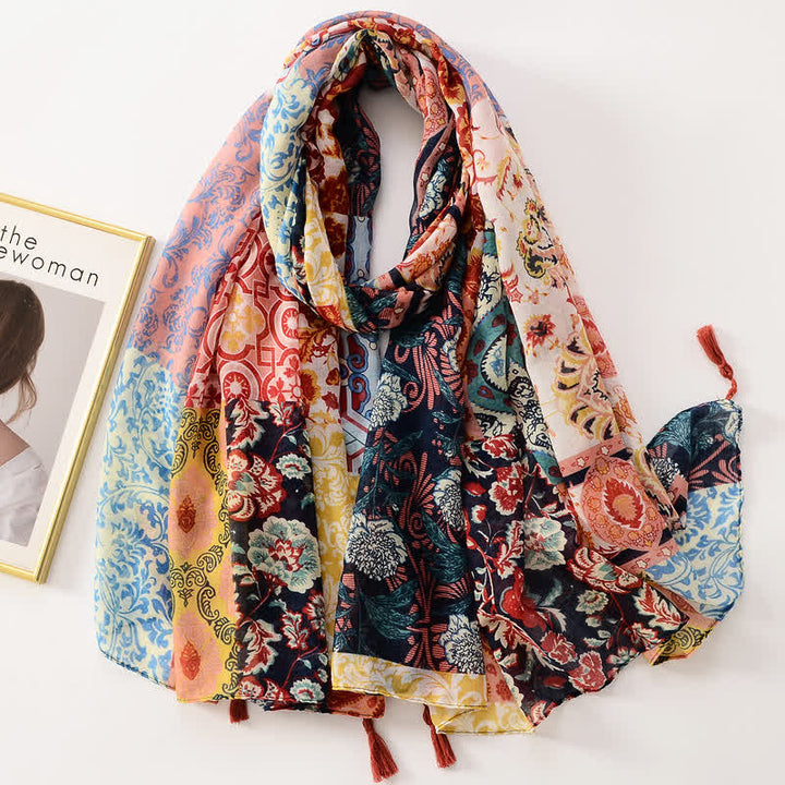 Women's Thin Lovely Butterfly Floral Tassel Scarf - Style #5 - image 10