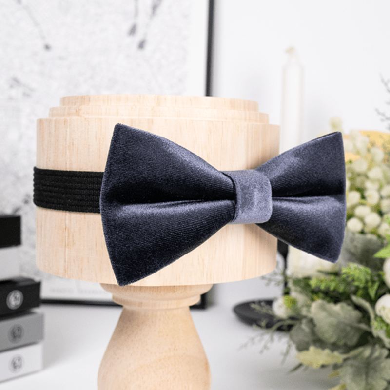 Men's Night Gray Solid Color Velvet Bow Tie - image 3