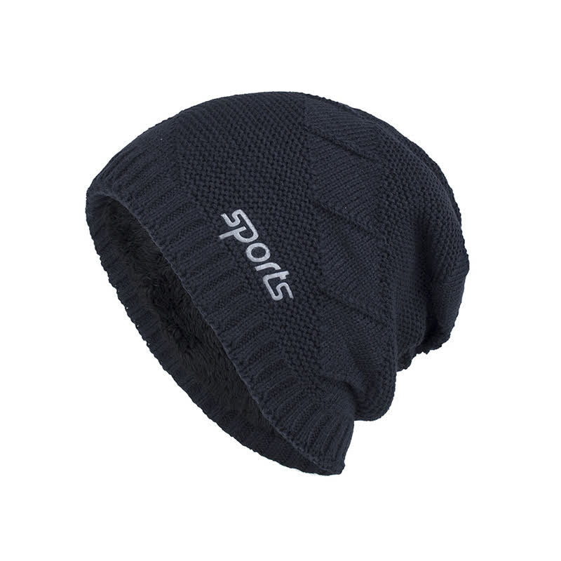 Casual Winter Solid Color Pile Knitted Hat - Navy - Adjustable (21 5/8"-23 5/8") - image 14