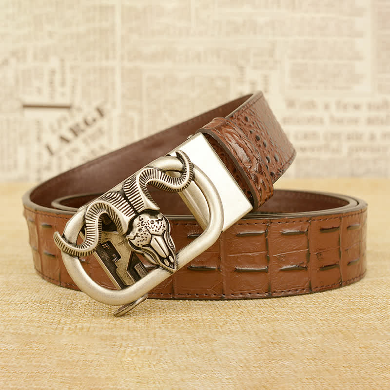 Men's Goat Head Crocodile Print Automatic Buckle Leather Belt - image 18