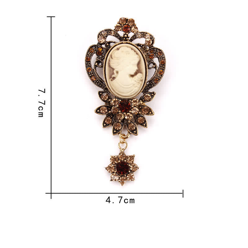 Women's Antique Cameo Lady Flower Brooch - image 3