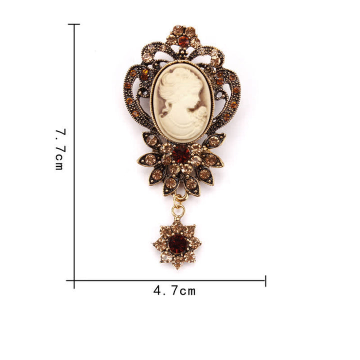 Women's Antique Cameo Lady Flower Brooch - image 3