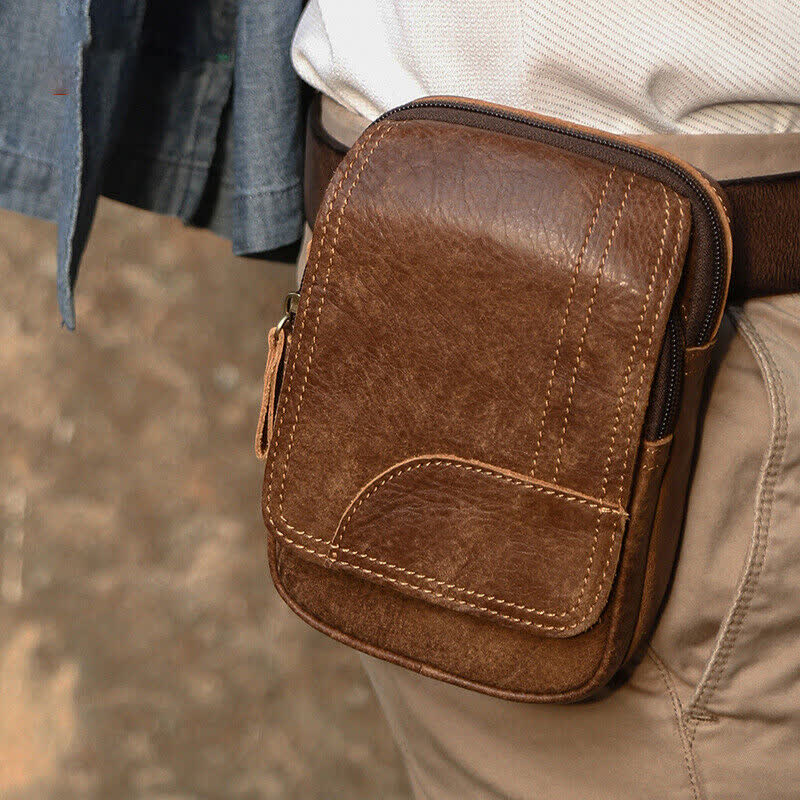 Travel Zipper Magnetic Snap Nubuck Leather Belt Bag - image 9