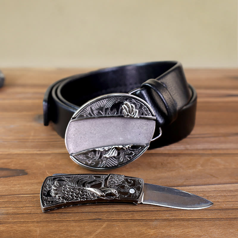 Men's Soaring Eagle Leather Belt With Folding Knife - image 7