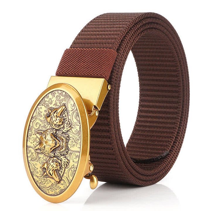 Men's Hungry Wolves Simple Nylon Belt - Brown / Gold - 48" - image 21
