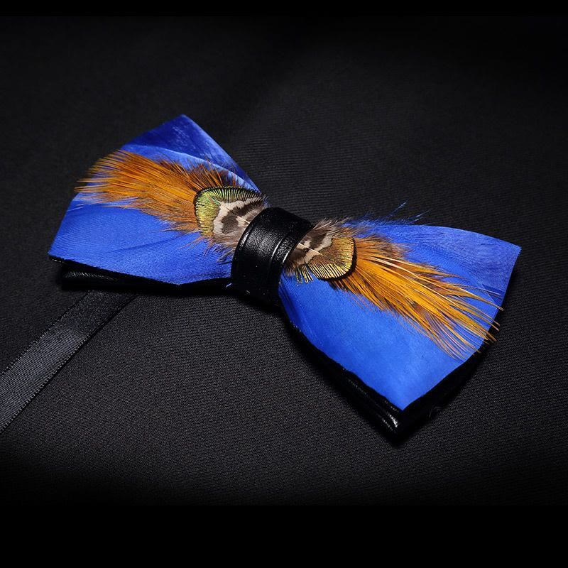 Gold & Blue Sunny Feather Bow Tie with Lapel Pin - image 1