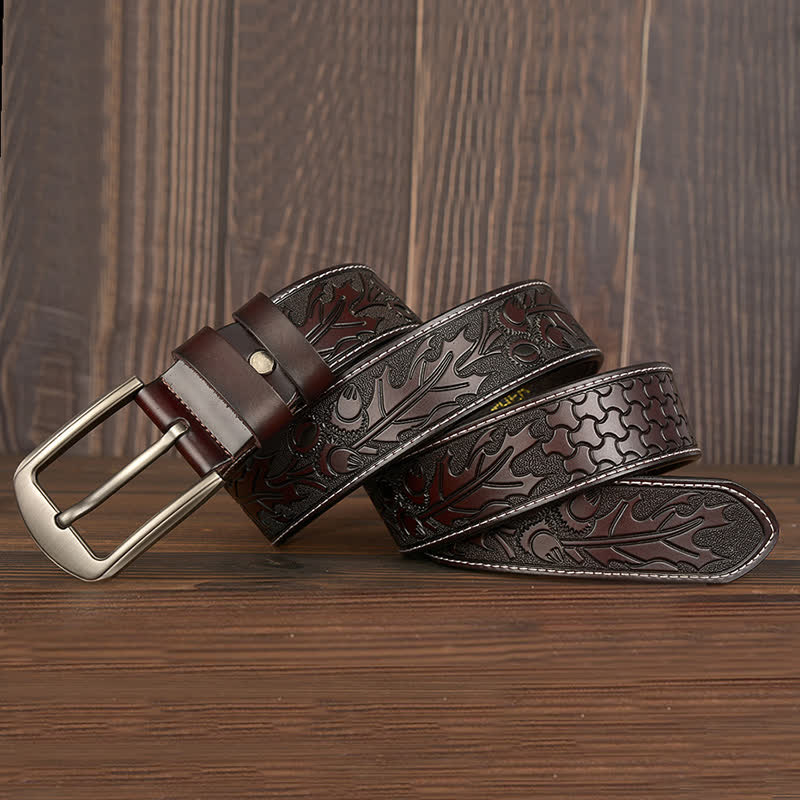 Men's Floral Embossed Pattern Leather Belt - image 14