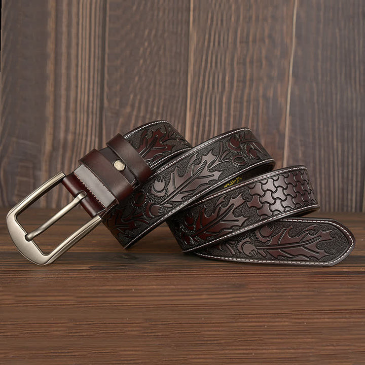 Men's Floral Embossed Pattern Leather Belt - image 14