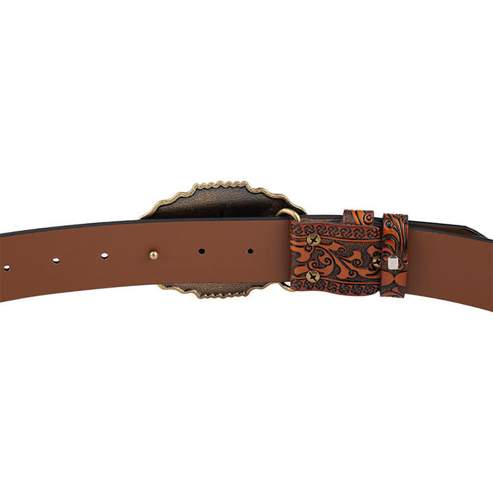 Men's Classic Floral Bull Skull Leather Belt - image 3