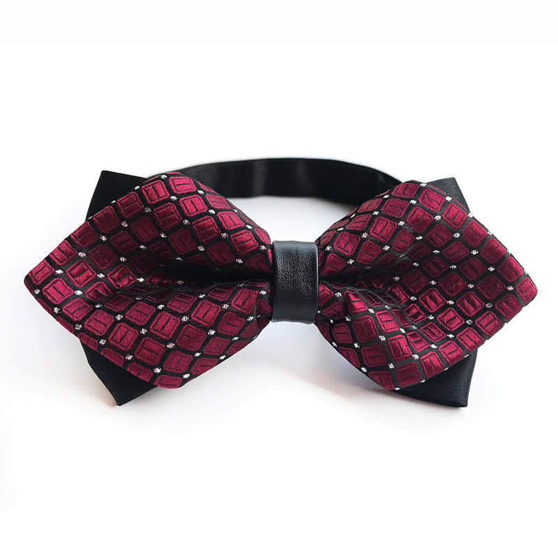 Men's Dotted Diamond Double-layer Pointy Bow Tie - Burgundy - image 0