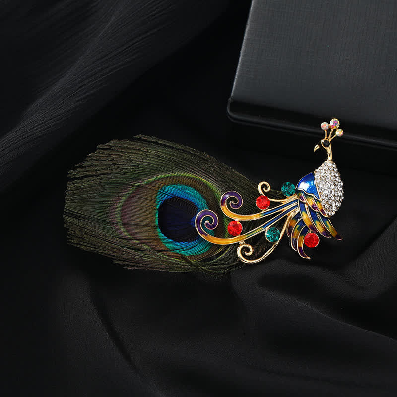 Women's Ethnic Colorful Peacock Feather Brooch - Blue - image 0