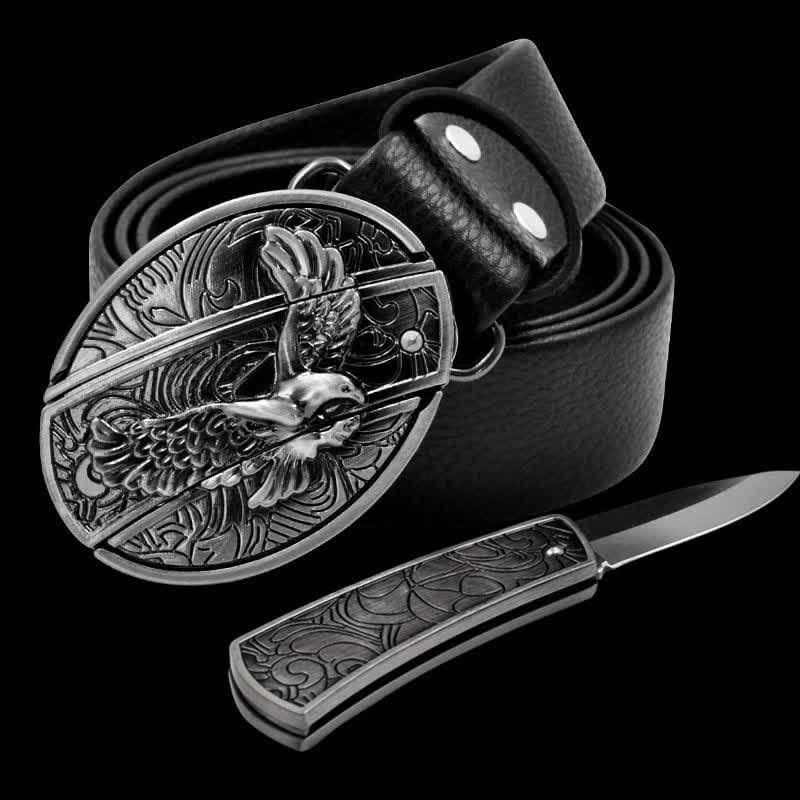 Men's Soaring Eagle Leather Belt With Folding Knife - image 8