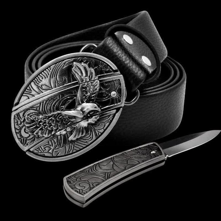 Men's Soaring Eagle Leather Belt With Folding Knife - image 8