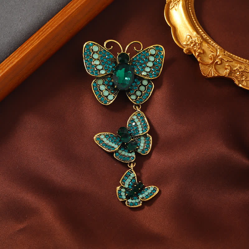 Women's Playful Triple Butterflies Brooch - Green - image 10