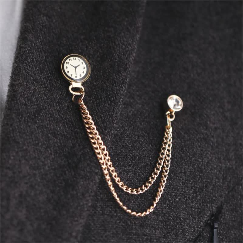 Men's Vintage Badge Clock Chain Brooch - image 6
