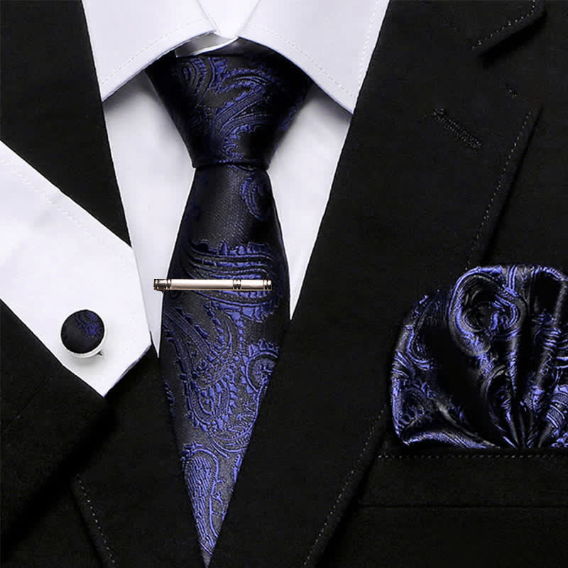 4Pcs MidnightBlue & Black Men's Paisley Necktie Set - MidnightBlue & Black - image 0