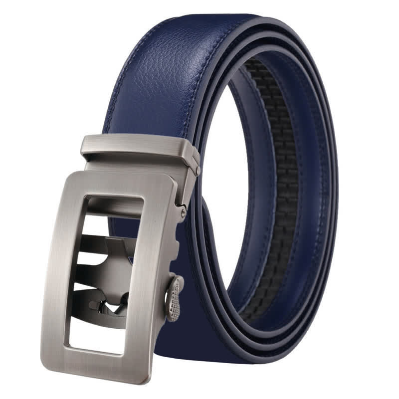 Men's Simple Hollow Automatic Buckle Leather Belt - Blue - 46 - image 11