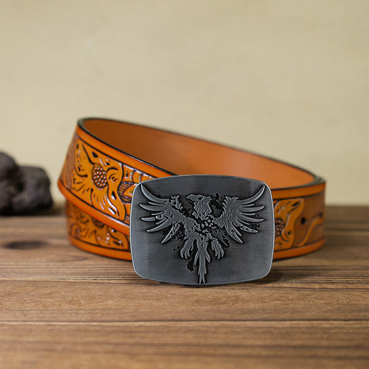 Men's DIY Rising Phoenix Eagle Buckle Leather Belt - Silver - Orange Carved Belt (40) - image 20