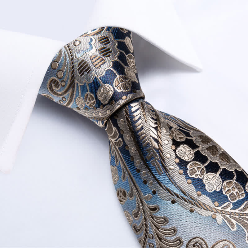 Men's Whimsy Blue & Champagne Paisley Necktie - image 1