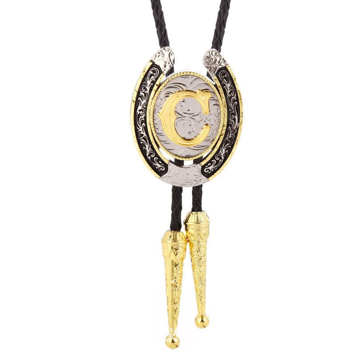 Modern Western Horseshoe Initial Letter A To Z Bolo Tie - Gold - C - image 7
