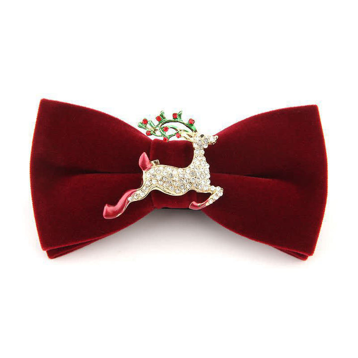 Men's Elk Head Rhinestone Christmas Velvet Bow Tie - Red Fivecolor Deer - image 7