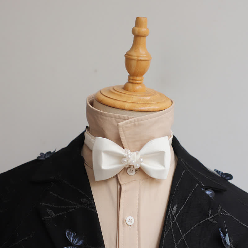 Men's Graceful Ivory White Pearls Flower Bow Tie - image 4