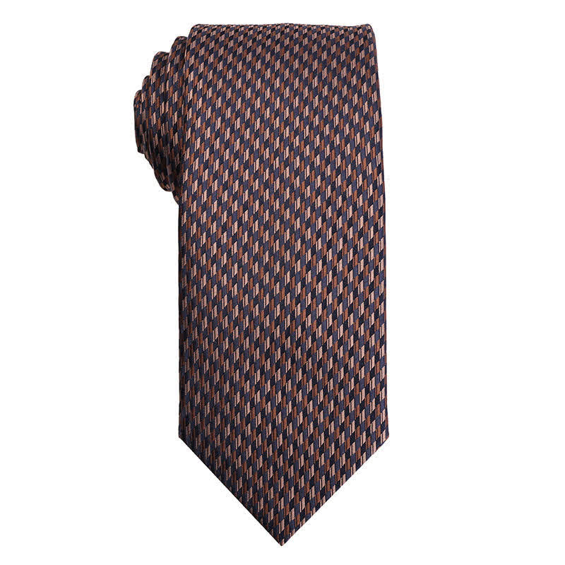 Men's Coffee Brown Series Micro Checks Necktie - Weave - image 8