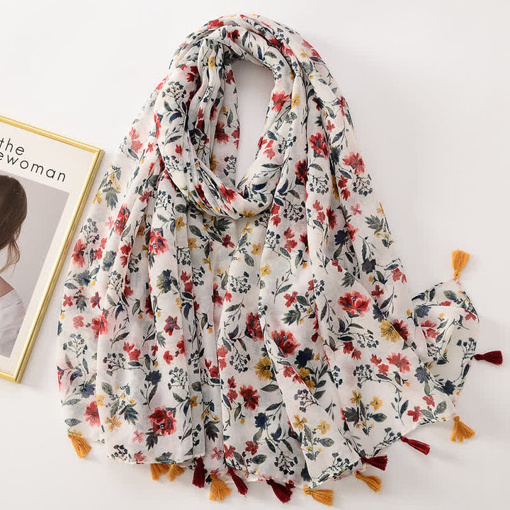 Women's Thin Lovely Butterfly Floral Tassel Scarf - Style #4 - image 9