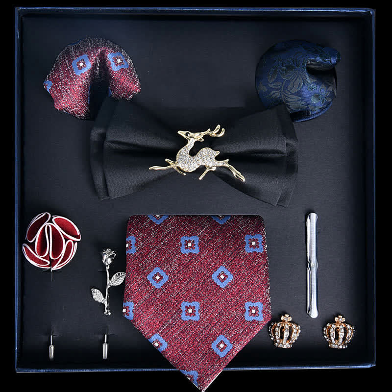 8Pcs Black&RosyBrown Luxury Noble Print Bow Ties Gift Box - Black&RosyBrown - image 0