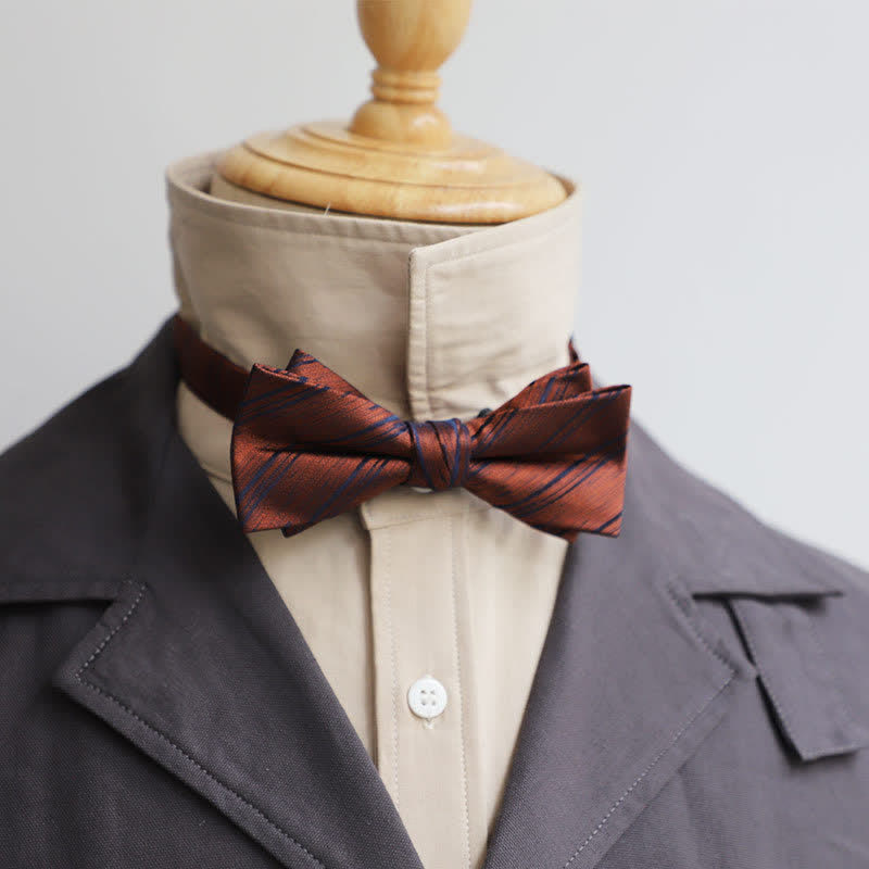 Men's Versatile Coffee Striped Bow Tie - Style #5 - image 5