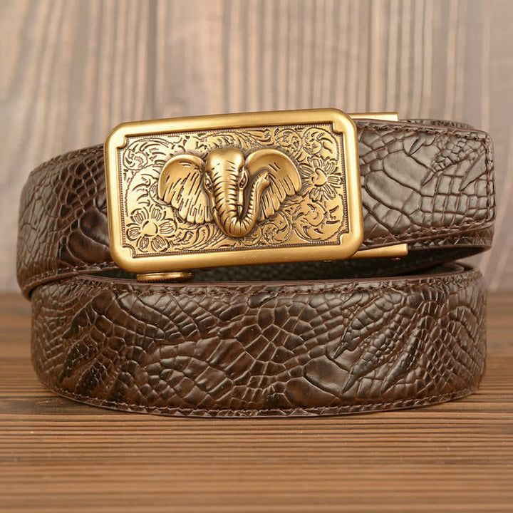 Men's Punk Elephant Alligator Pattern Leather Belt - Gold & Brown - Alligator Claw - 44 - image 14