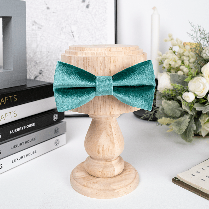 Men's Teal Green Solid Color Velvet Bow Tie - image 2
