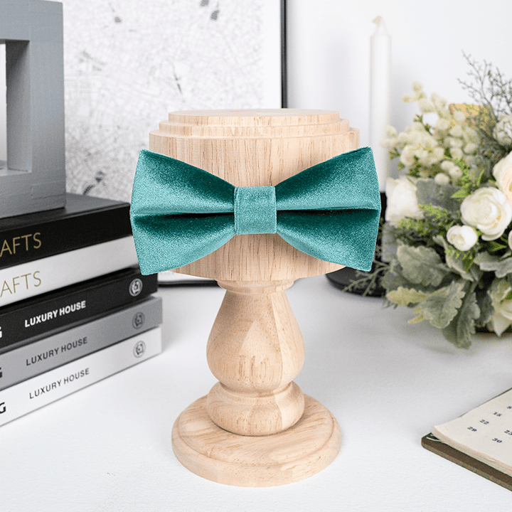 Men's Teal Green Solid Color Velvet Bow Tie - image 2