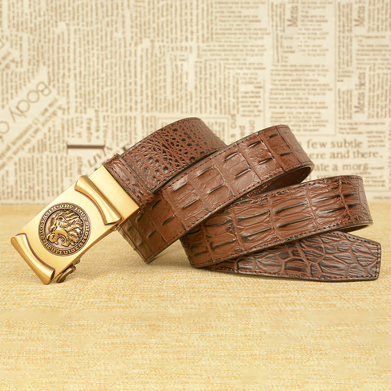 Men's Lion Head Alligator Pattern Leather Belt - image 9