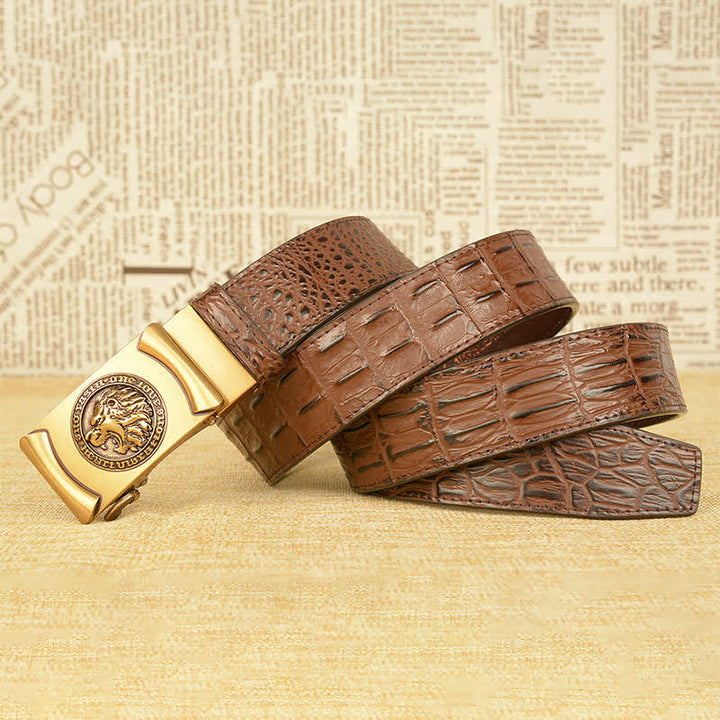 Men's Lion Head Alligator Pattern Leather Belt - image 9