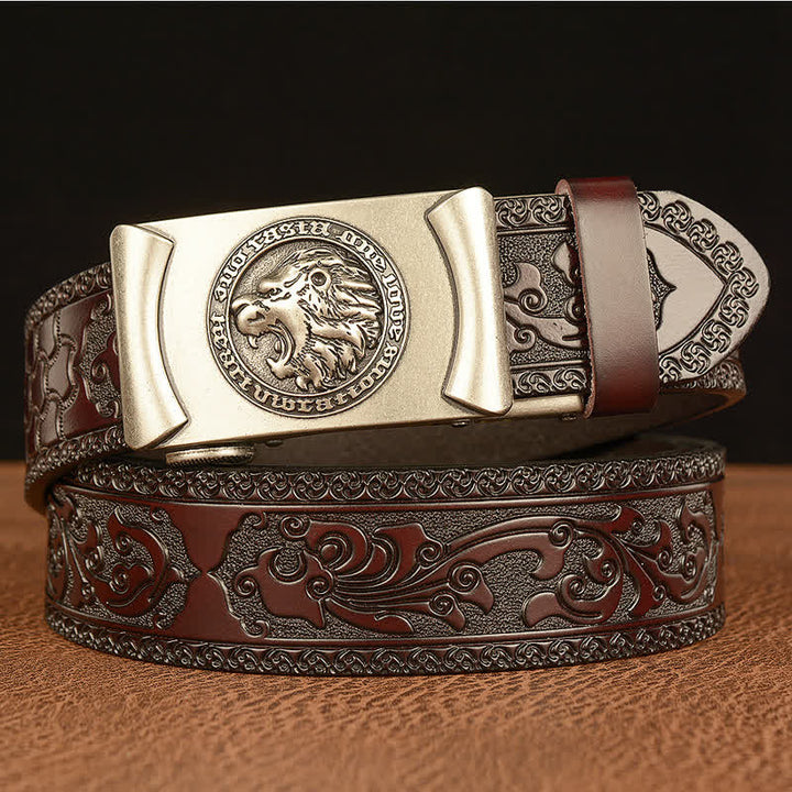 Men's Punk Lion Head Leather Belt - Silver & Brown - 46 - image 12
