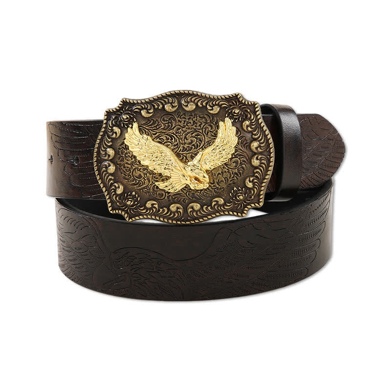 Men's Powerful Golden Eagle Engraved Buckle Leather Belt - Eagle - 40 - image 0