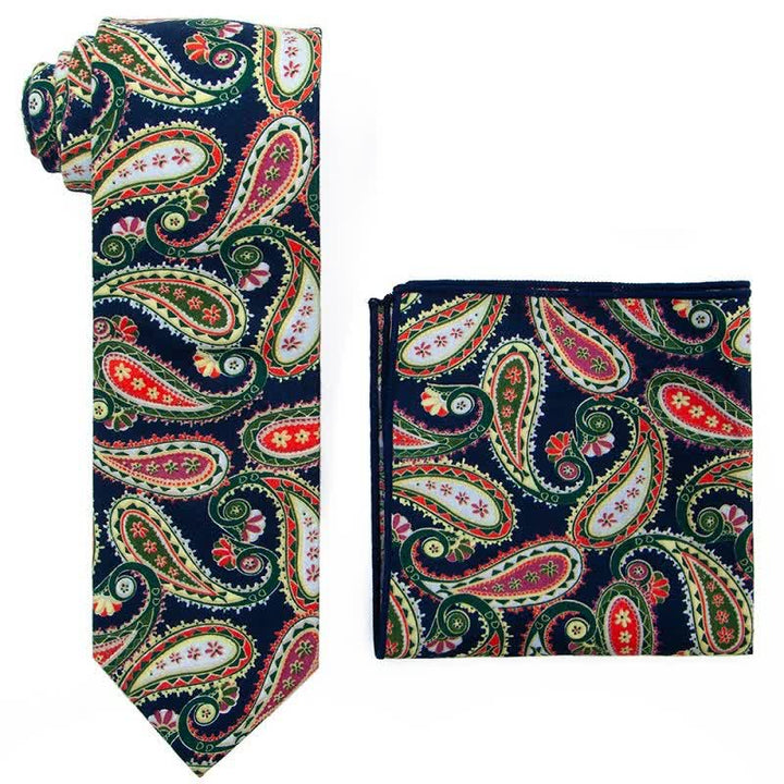 2Pcs Men's Exotic Paisley Necktie Set - Olive - image 6
