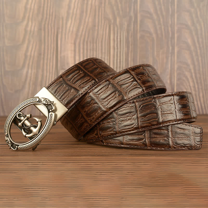 Men's Nautical Anchor Crocodile Embossed Leather Belt - image 14