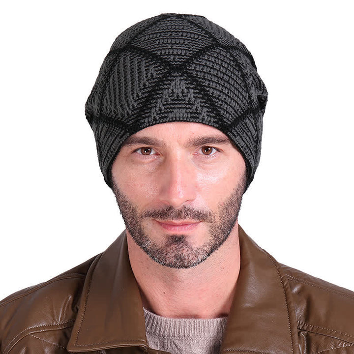 Elastic Skiing Plaid Pattern Beanie Knitted Hat - image 2