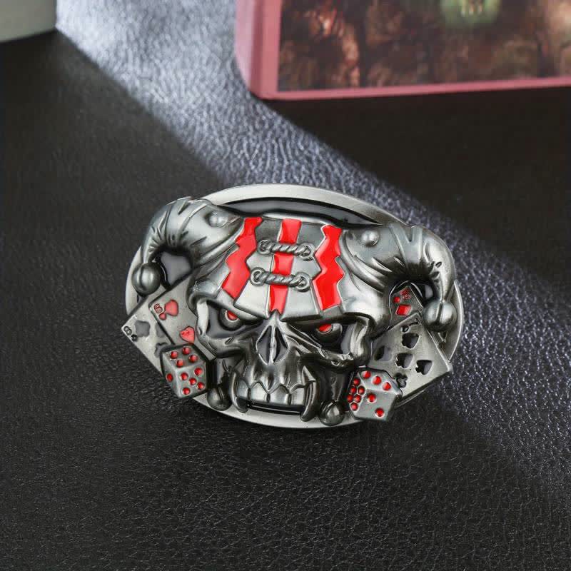 Men's DIY Skull Clown Joker Buckle Leather Belt - Antique Silver - Without Belt - image 4