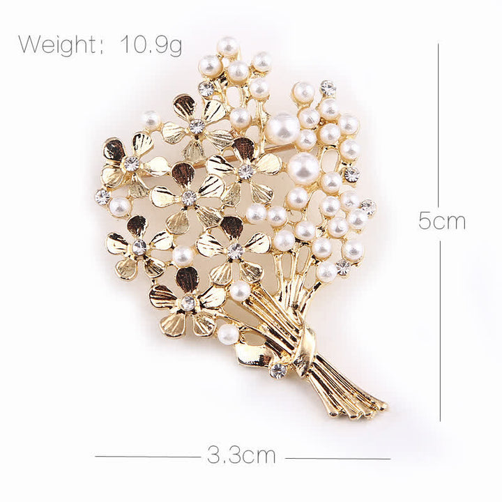 Women's Pearl Bouquet Of Gold Flowers Brooch - image 2