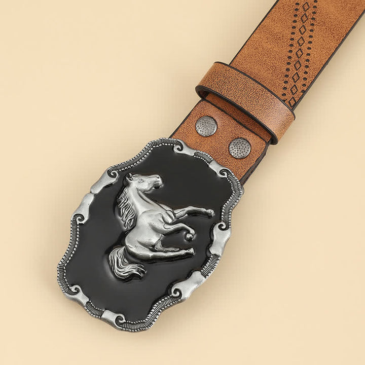 Men's Classical Silver Running Horse Buckle Leather Belt - image 1