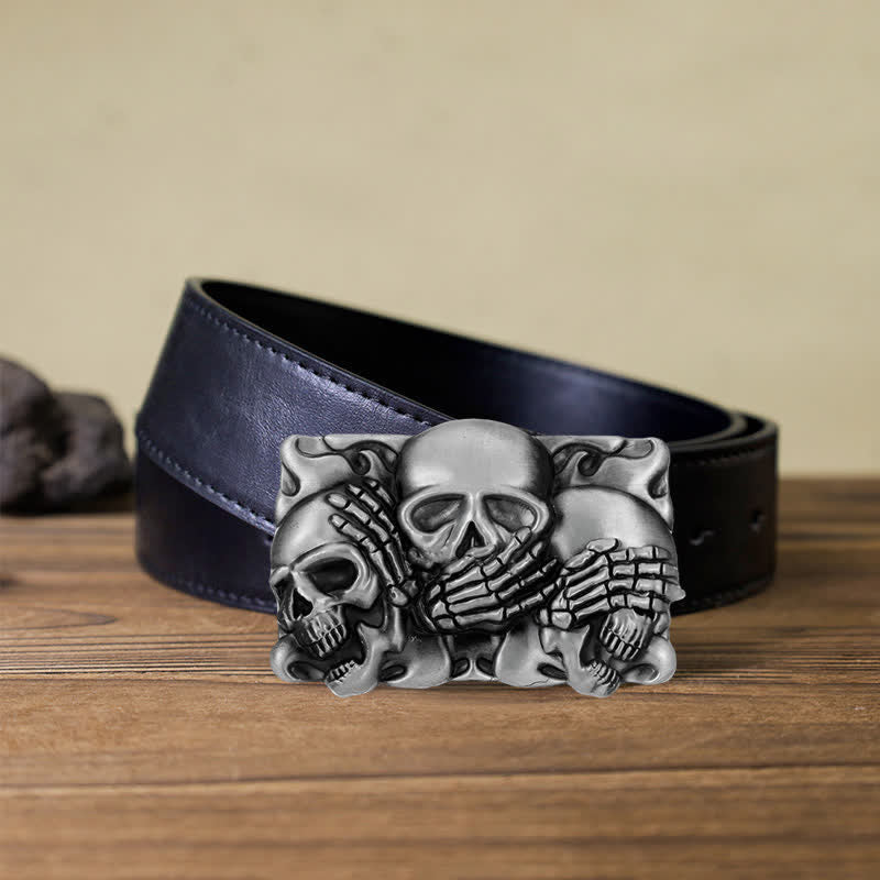Men's DIY Horrible Laugh Skull Buckle Leather Belt - Skull - Black PU Belt (40) - image 4