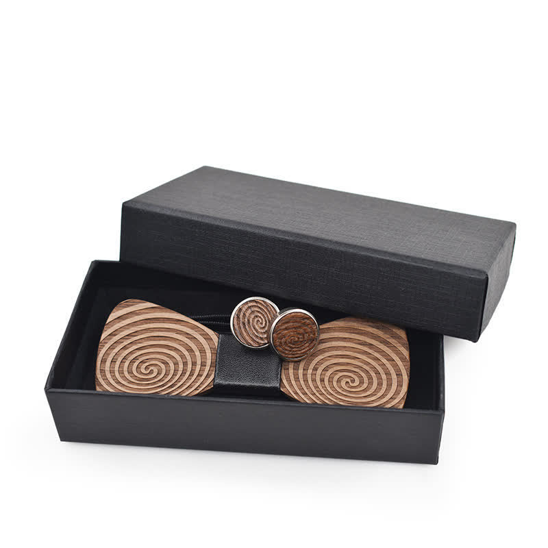 2Pcs Men's Hypnosis Swirl Printing Wooden Bow Tie Set - image 1