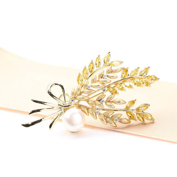 Women's Dazzling Pearl Zirconia Wheat Brooch - image 3