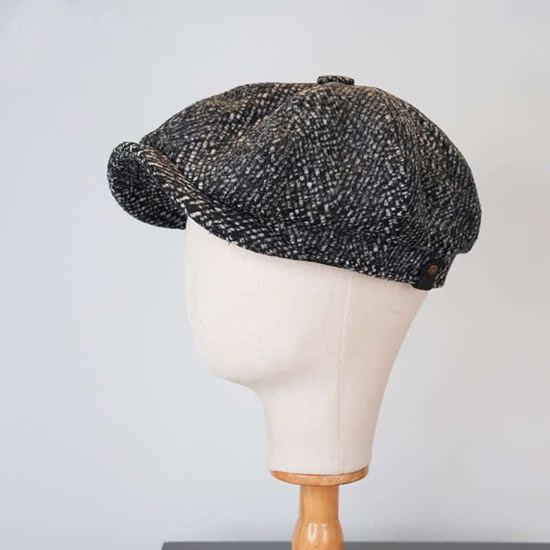 Black Fleck Tweed Newsboy Octagonal Beret Cap - image 6