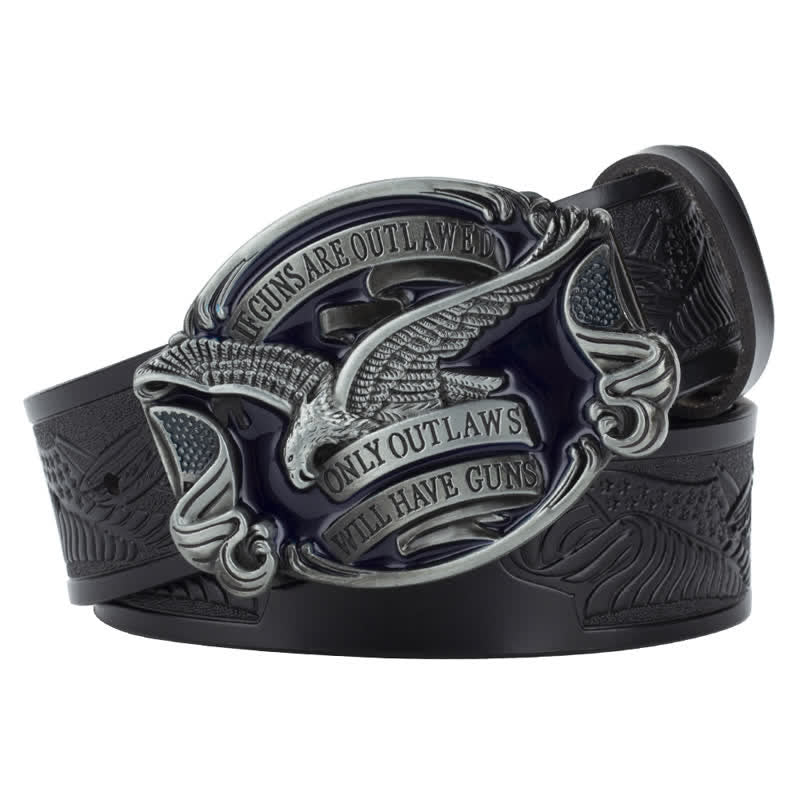 Men's Soaring Eagle American Flag Leather Belt - Black / Gray - 46 - image 7