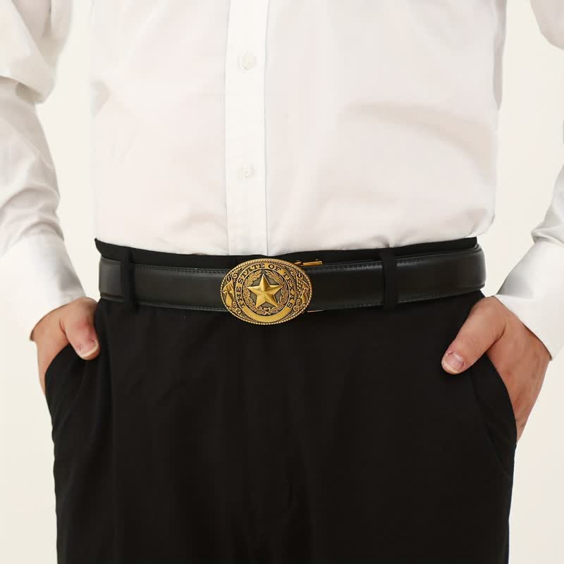 Men's DIY Texas Pentagram Automatic Buckle Leather Belt - image 10