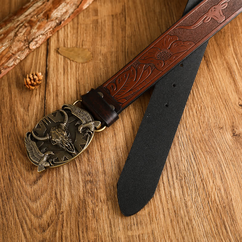 Men's Vintage Bull & Dual Eagles Leather Belt - image 2